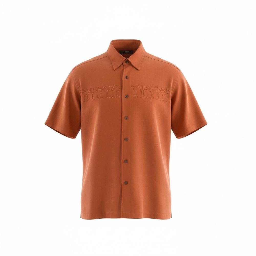 Vintage‎ Axis Men's 100% Silk Button Down Short Sleeve Cocktail Shirt Size L
